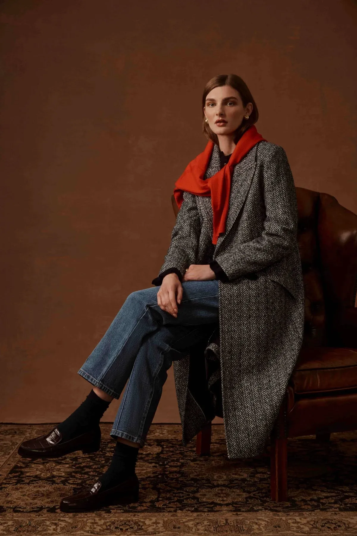 Emma Herringbone Coat | Blue Herringbone