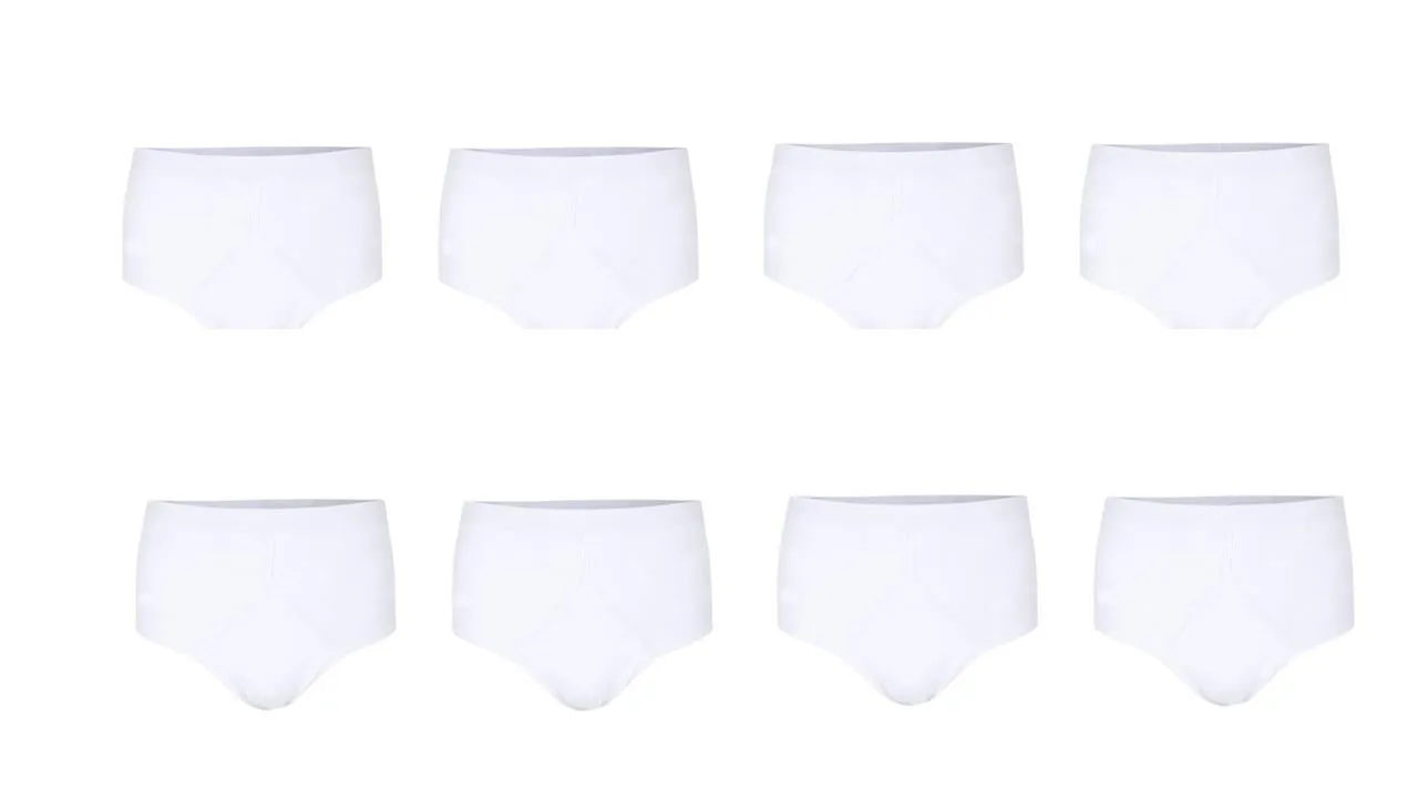 Espionage Big Size 8 Pairs Pack Y-Front Briefs for Men's (U003) in White, 2XL to 8XL