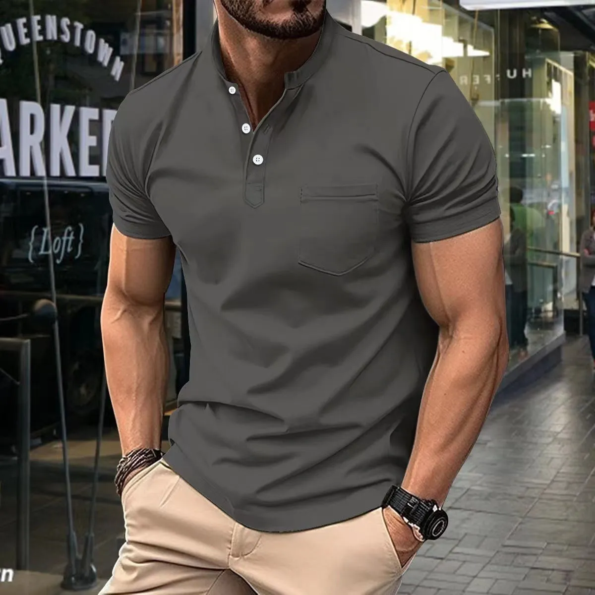 European And American Ins Summer V-neck Polo Shirt Button T-shirt