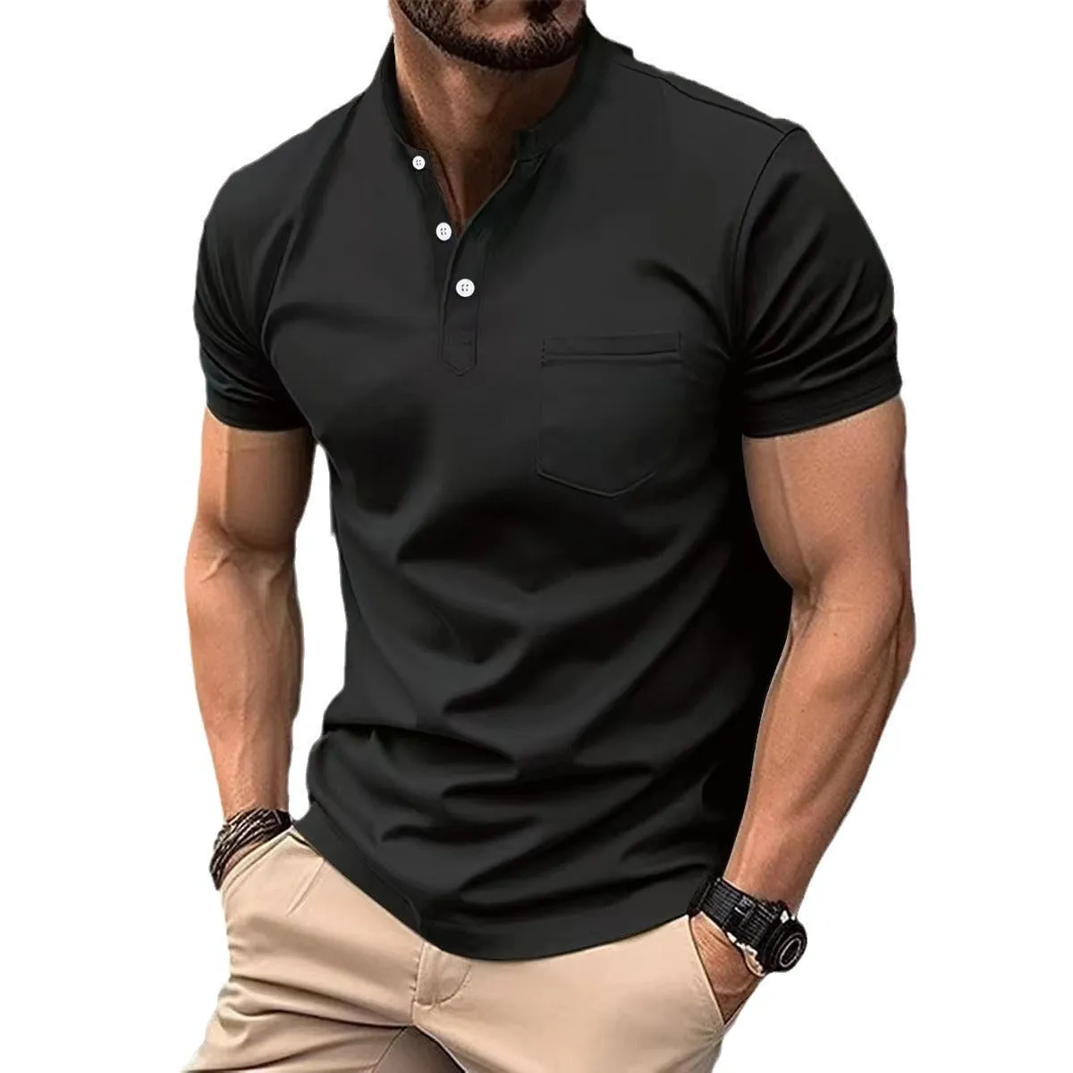 European And American Ins Summer V-neck Polo Shirt Button T-shirt