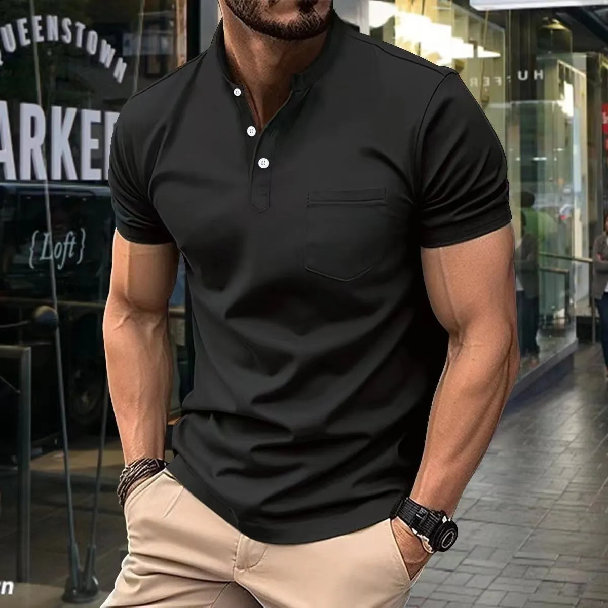 European And American Ins Summer V-neck Polo Shirt Button T-shirt