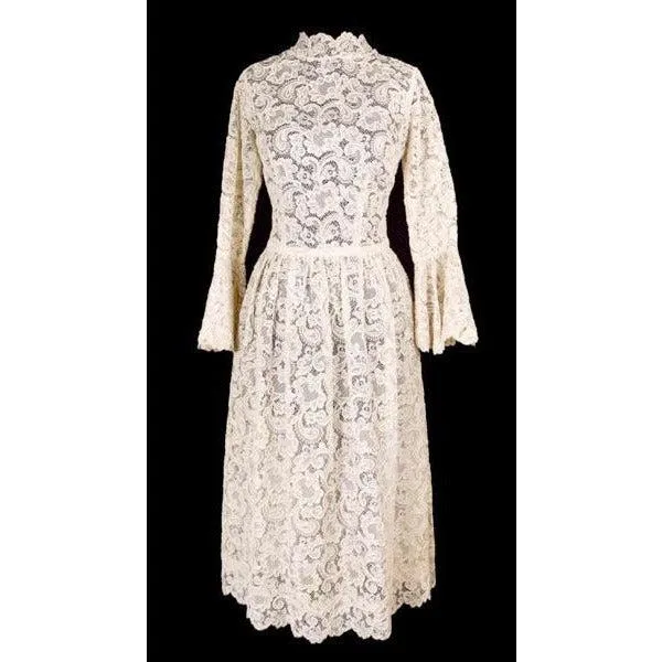 Exceptional Vintage Ivory Venetian Point Lace  Gown Provenance 36-28-Free