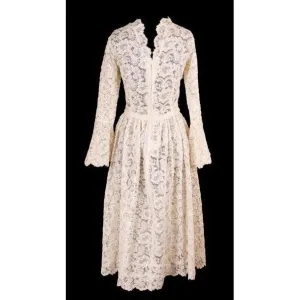 Exceptional Vintage Ivory Venetian Point Lace  Gown Provenance 36-28-Free