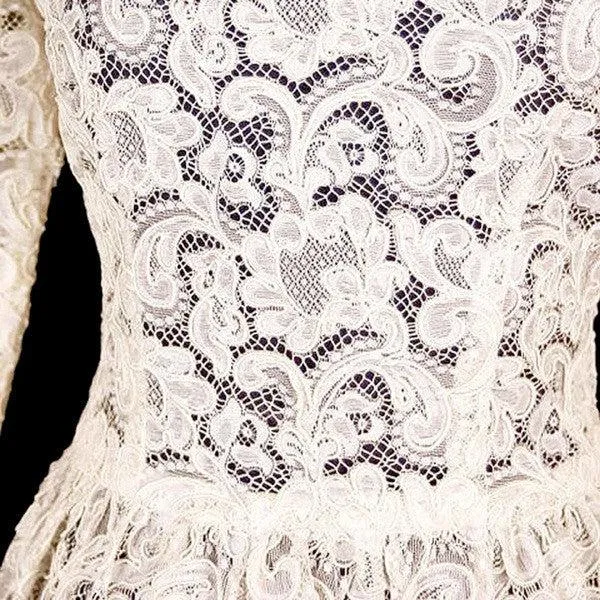 Exceptional Vintage Ivory Venetian Point Lace  Gown Provenance 36-28-Free