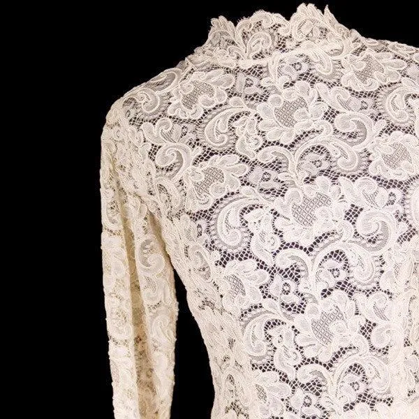 Exceptional Vintage Ivory Venetian Point Lace  Gown Provenance 36-28-Free
