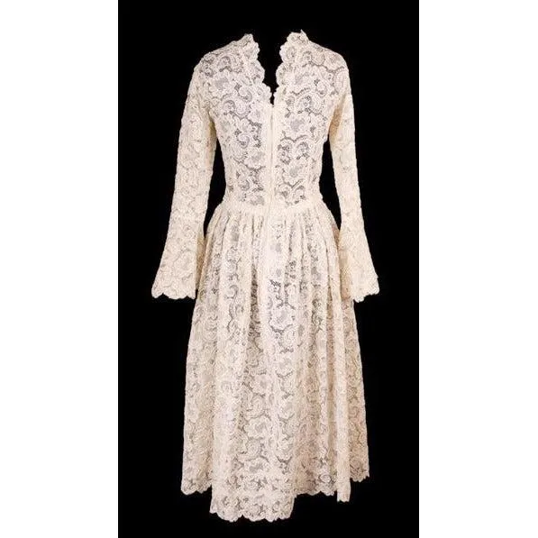 Exceptional Vintage Ivory Venetian Point Lace  Gown Provenance 36-28-Free