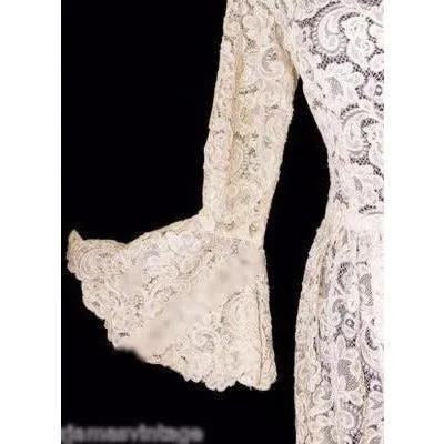 Exceptional Vintage Ivory Venetian Point Lace  Gown Provenance 36-28-Free