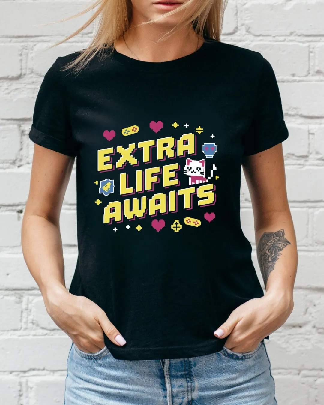 Extra Life Await Retro Cotton Tshirts