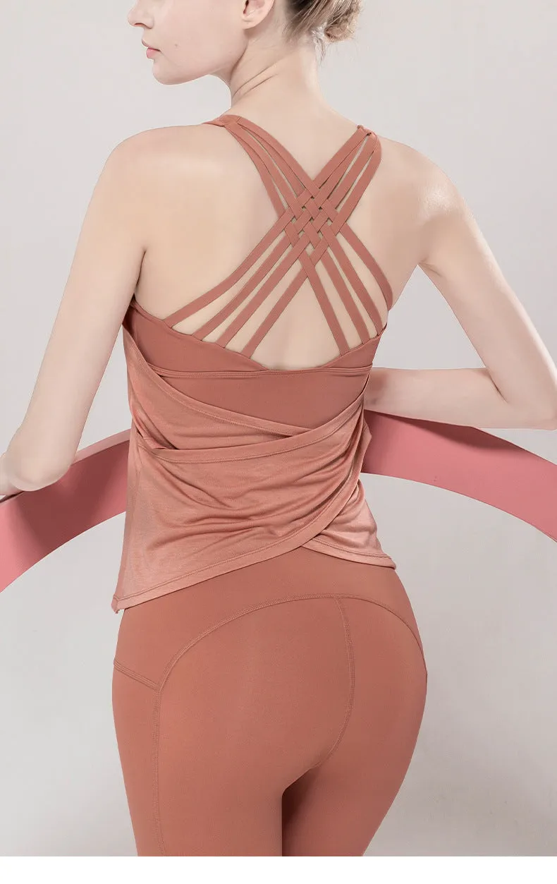 Fake Two-piece Sports Vest Women's Fitness Clothes Running Tops Beautiful Back Sports Tops Bras and Loose Yoga Clothes