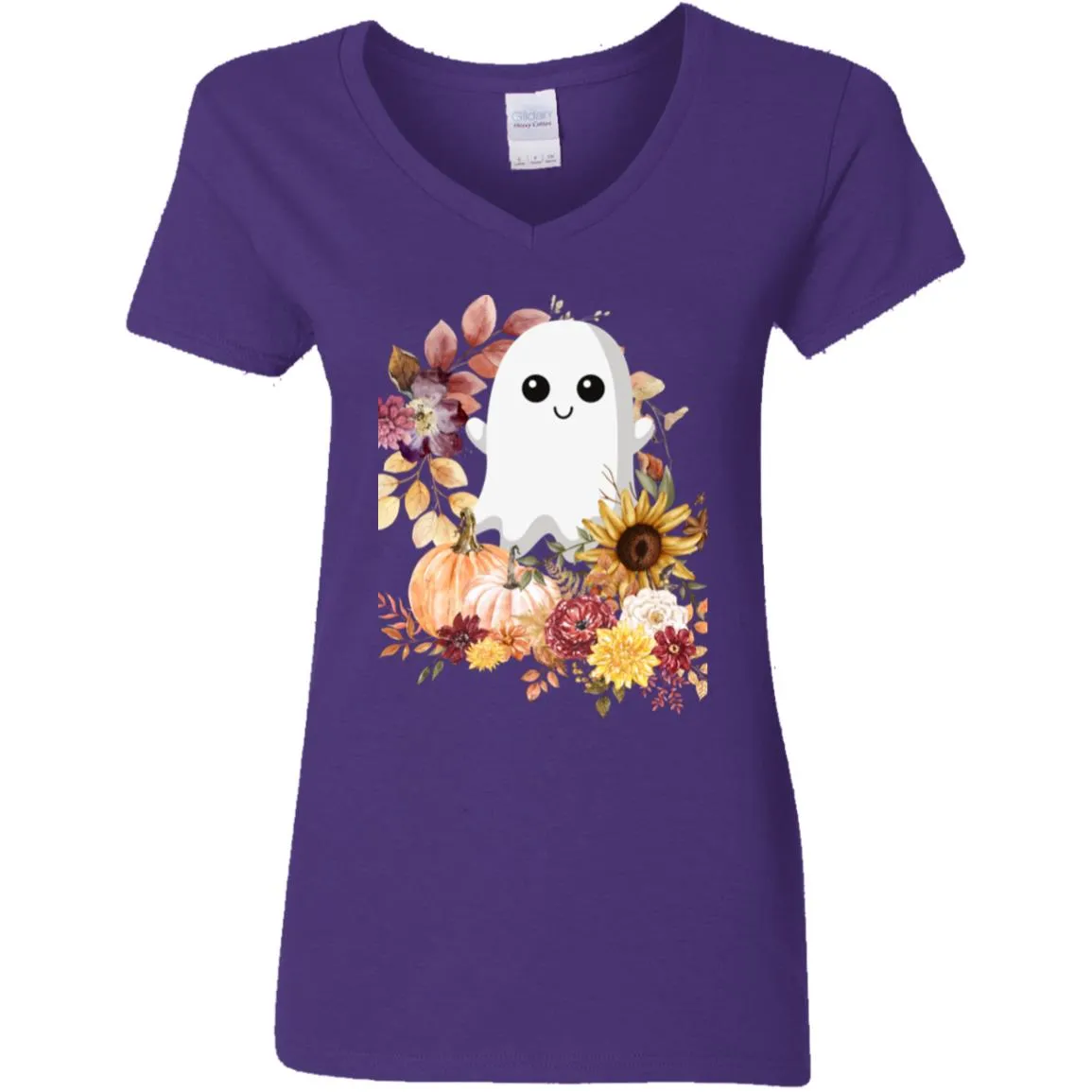 Fall Ghost -- Ladies' 5.3 oz. V-Neck T-Shirt