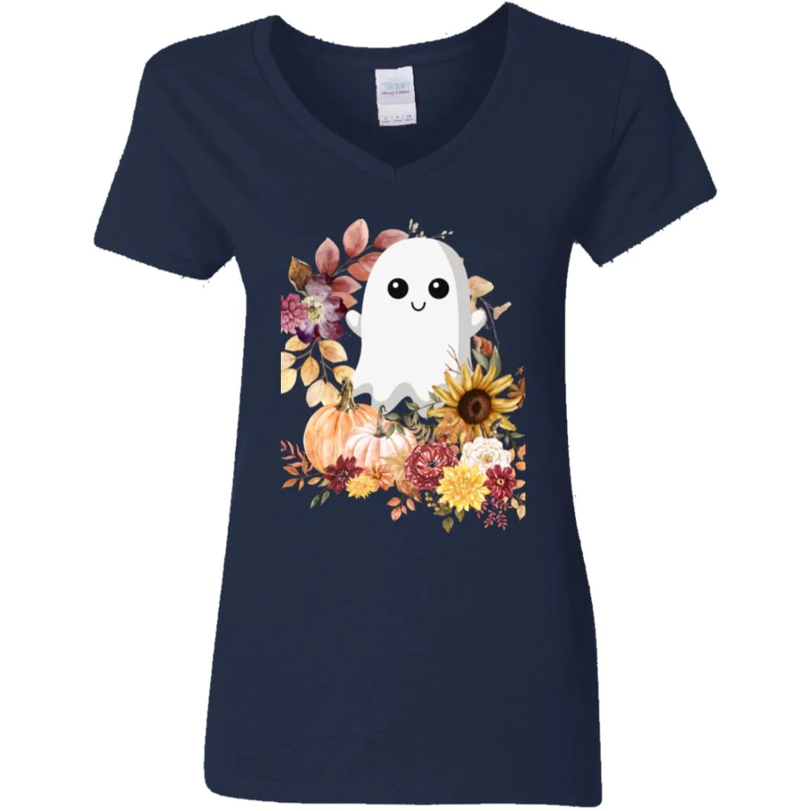 Fall Ghost -- Ladies' 5.3 oz. V-Neck T-Shirt