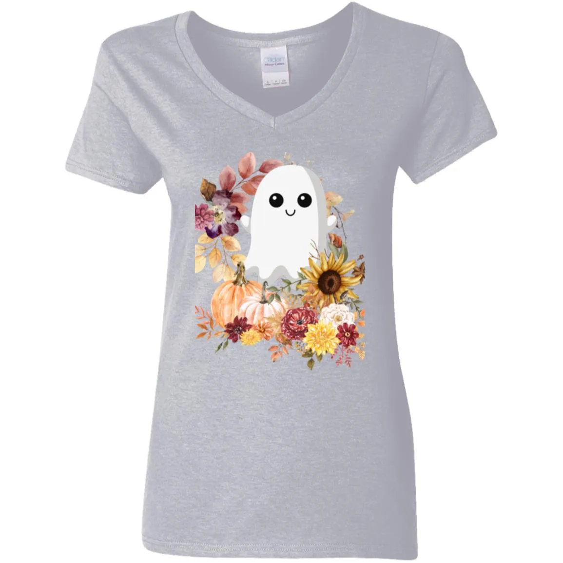 Fall Ghost -- Ladies' 5.3 oz. V-Neck T-Shirt