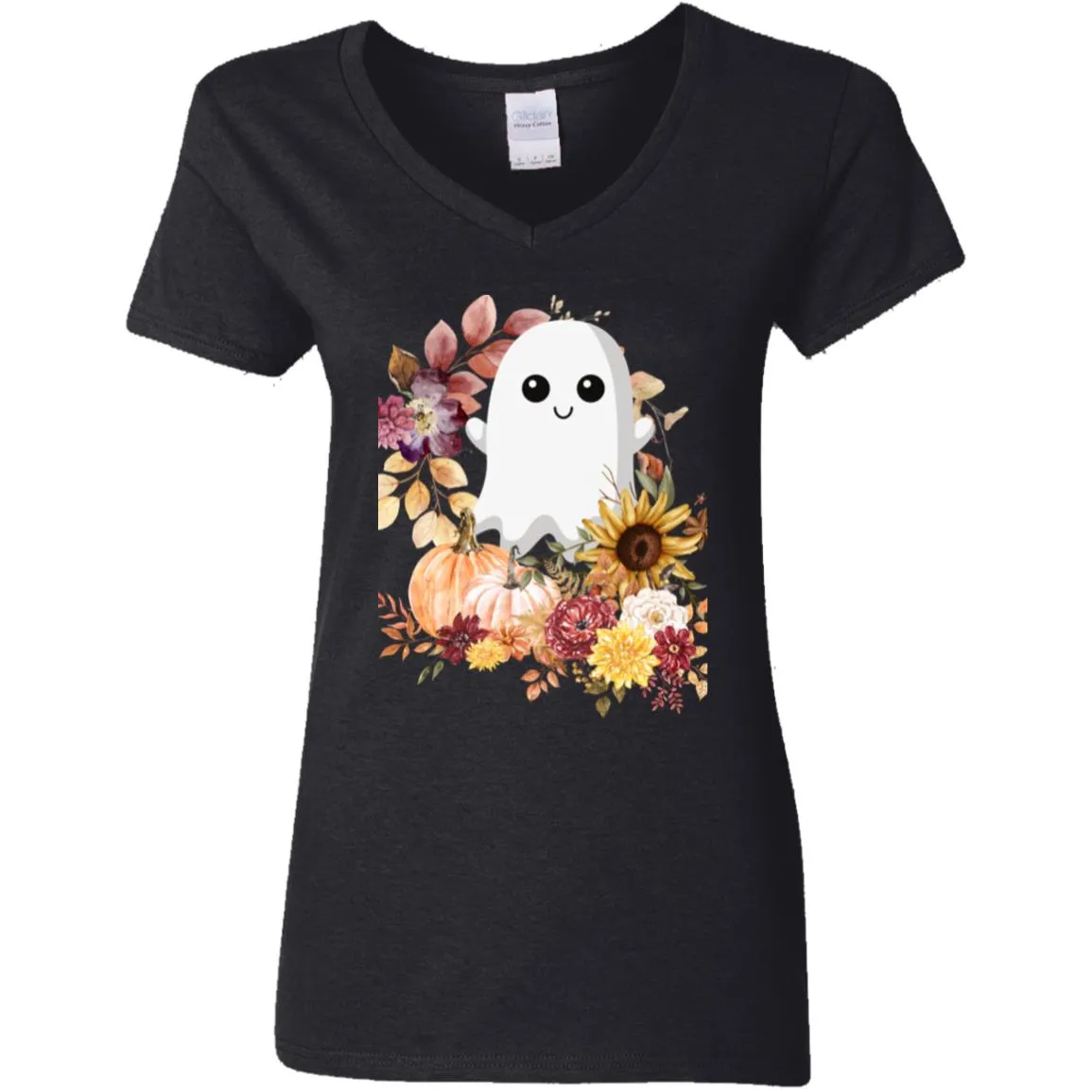 Fall Ghost -- Ladies' 5.3 oz. V-Neck T-Shirt