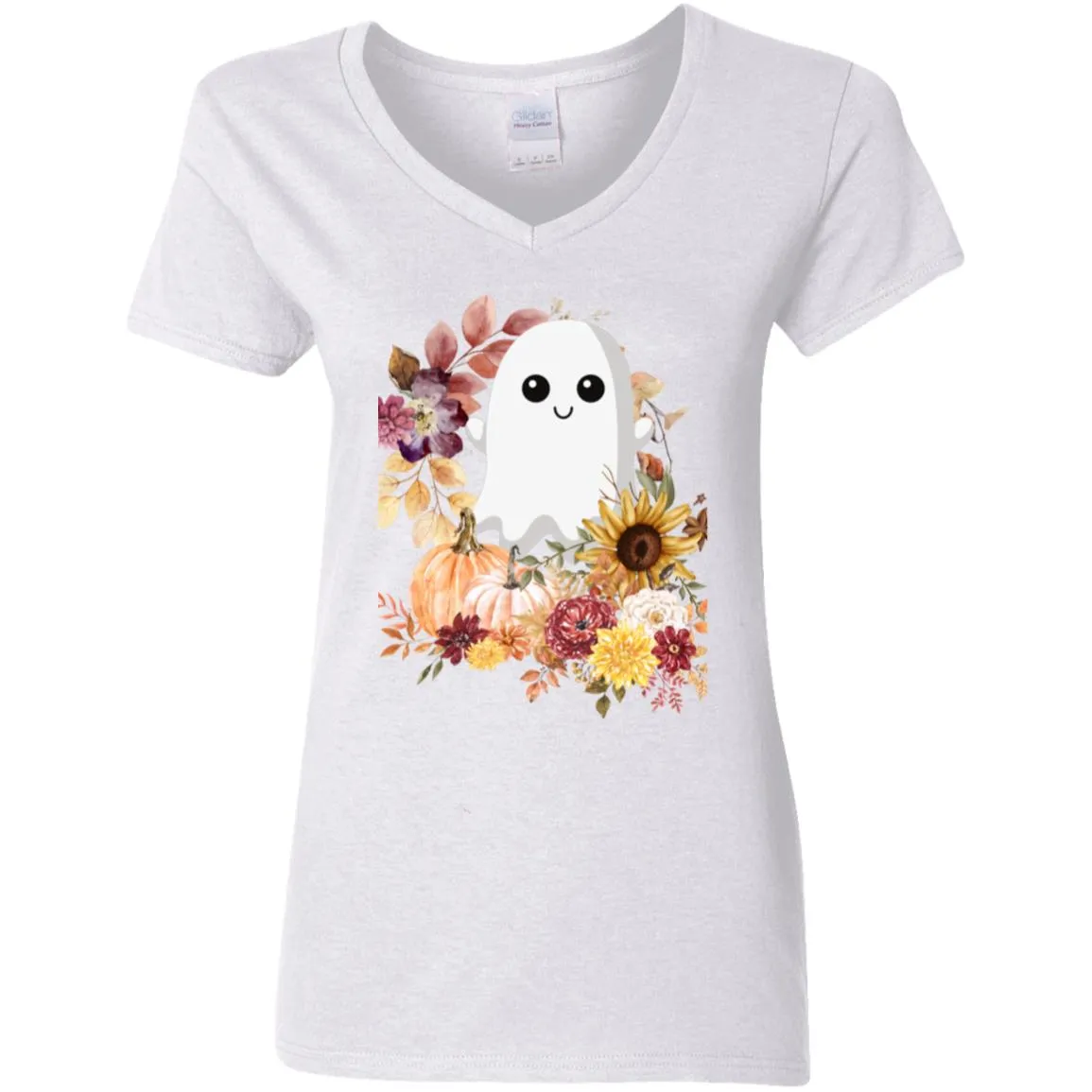 Fall Ghost -- Ladies' 5.3 oz. V-Neck T-Shirt