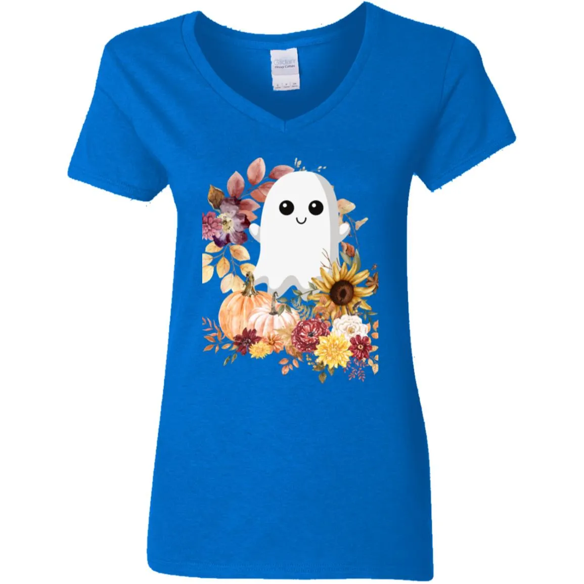 Fall Ghost -- Ladies' 5.3 oz. V-Neck T-Shirt