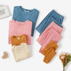 Family Matching Solid Color Flame Resistant Long Sleeve Pajamas