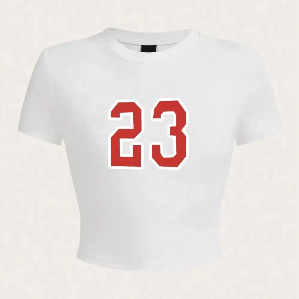 Fashion Women's Crop Tops Simple Number 23 Print Tee Shirts