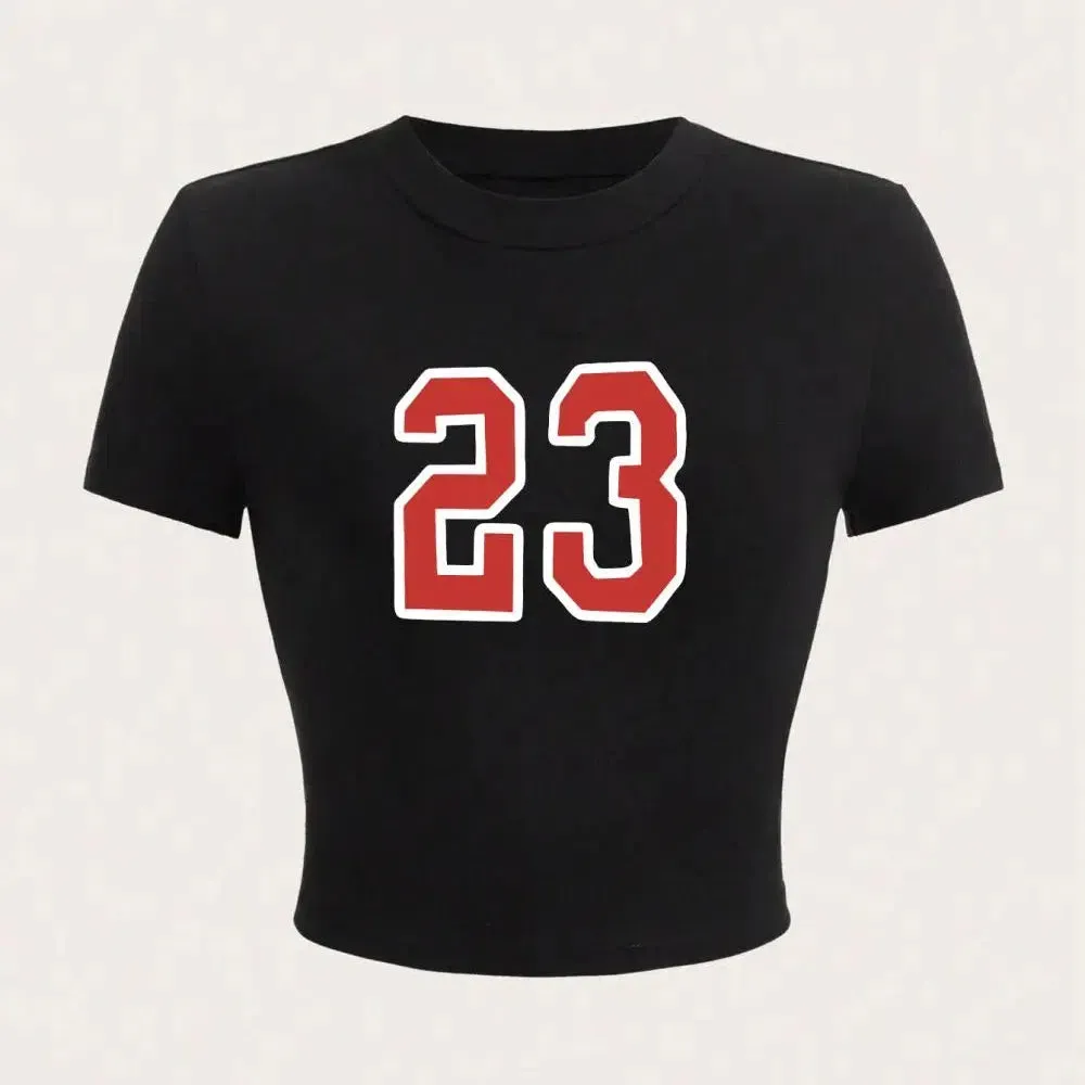Fashion Women's Crop Tops Simple Number 23 Print Tee Shirts