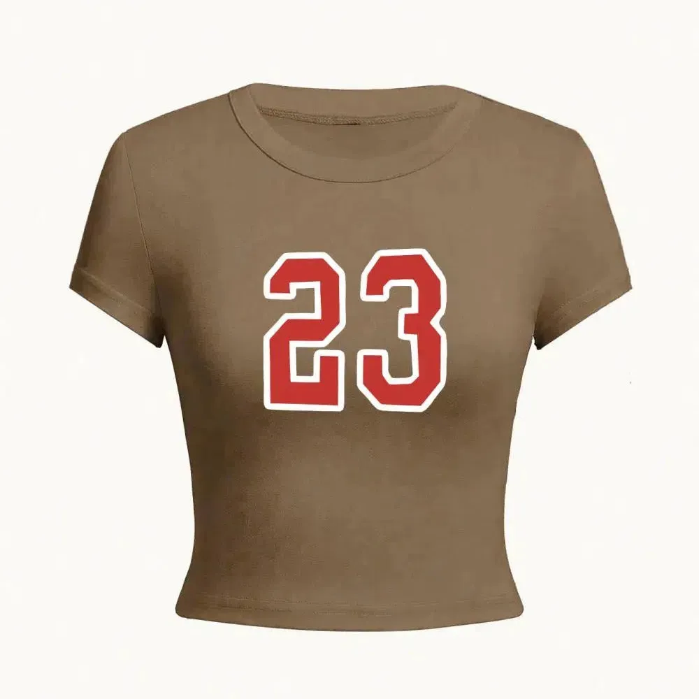 Fashion Women's Crop Tops Simple Number 23 Print Tee Shirts