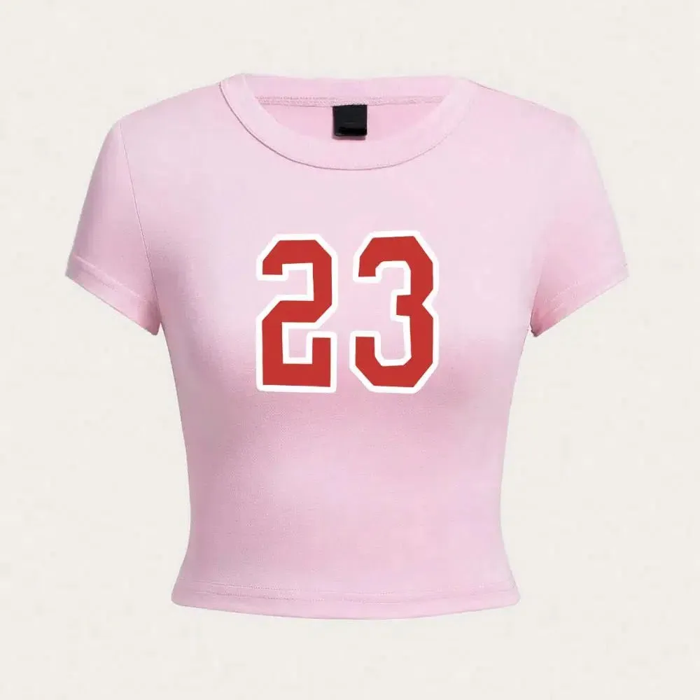 Fashion Women's Crop Tops Simple Number 23 Print Tee Shirts