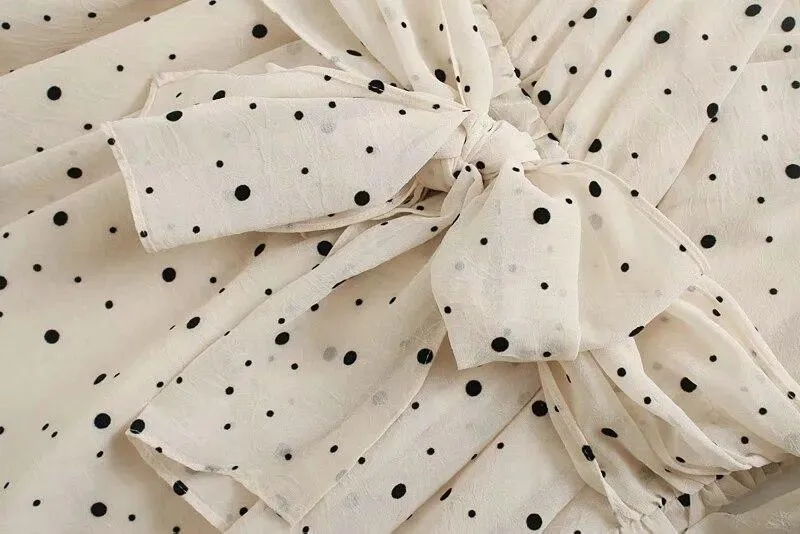 FashionSierra - Za Dress Woman Polka Dot Mini Dress Long sleeve V-neckline Zip fastening White Women's Dresses for Summer