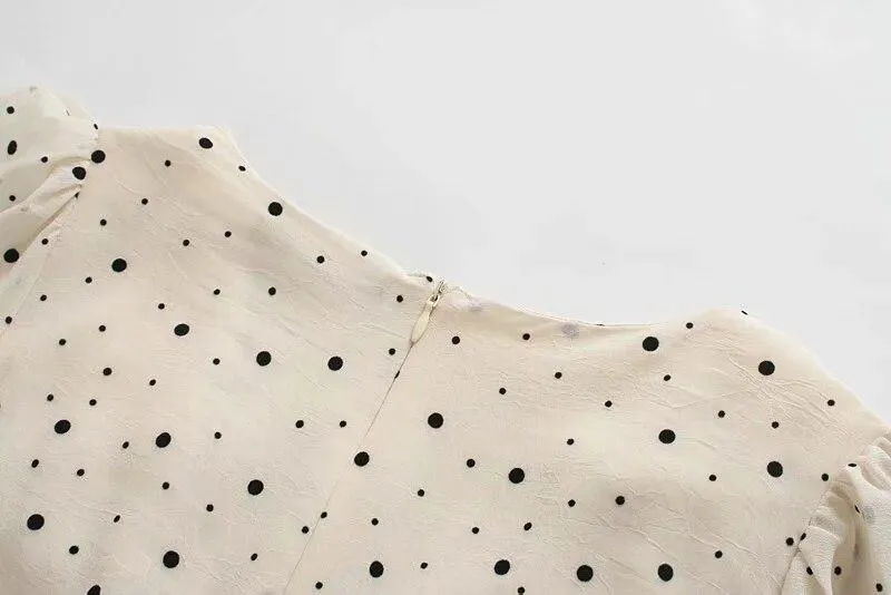 FashionSierra - Za Dress Woman Polka Dot Mini Dress Long sleeve V-neckline Zip fastening White Women's Dresses for Summer