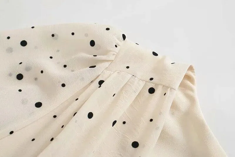 FashionSierra - Za Dress Woman Polka Dot Mini Dress Long sleeve V-neckline Zip fastening White Women's Dresses for Summer