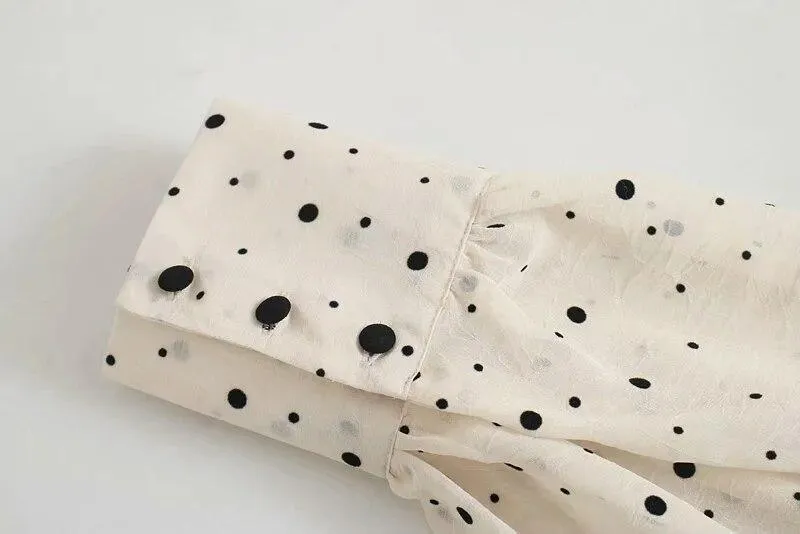 FashionSierra - Za Dress Woman Polka Dot Mini Dress Long sleeve V-neckline Zip fastening White Women's Dresses for Summer
