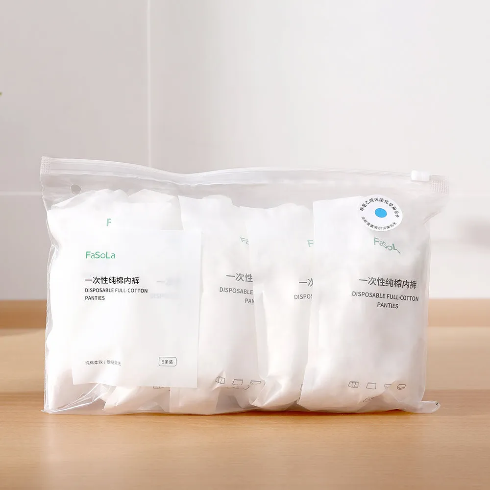 FaSoLa Women's Disposable Cotton Underwear - White XXL, Pack of 5
