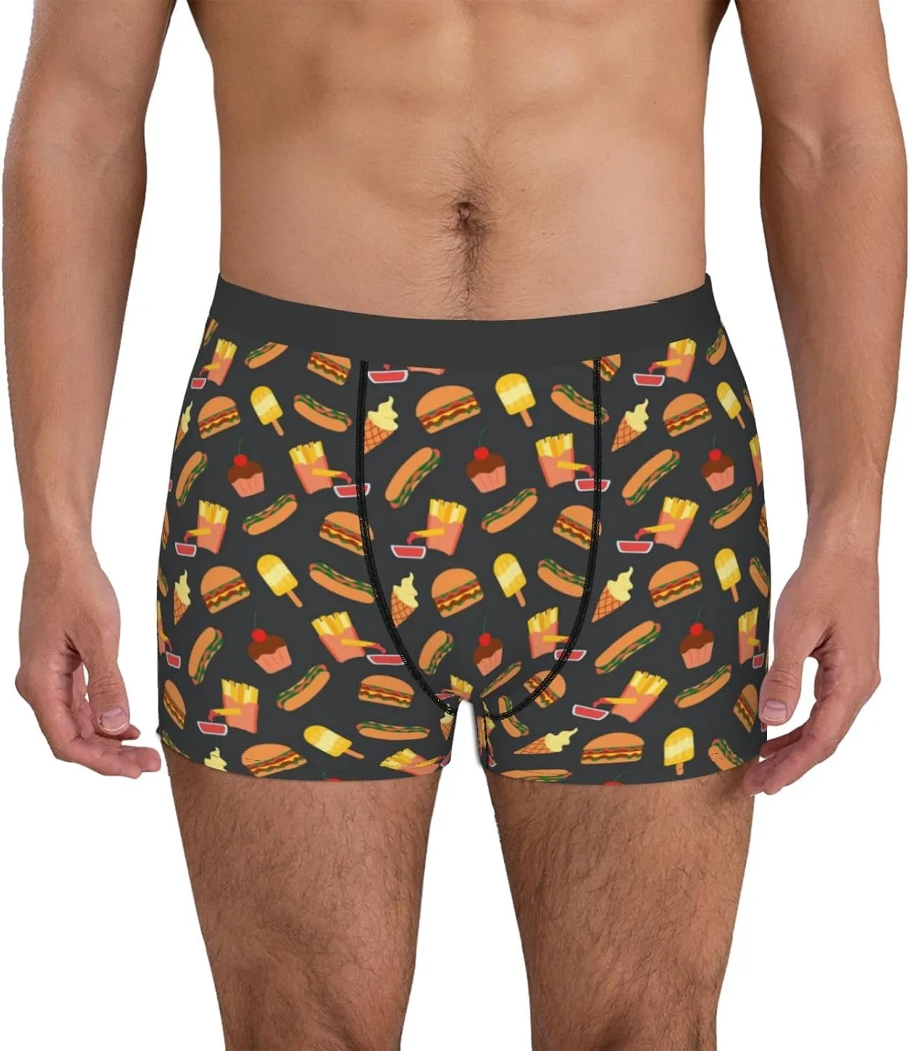 Fast Food Print Boxer Briefs For Men Breathable Underwear-