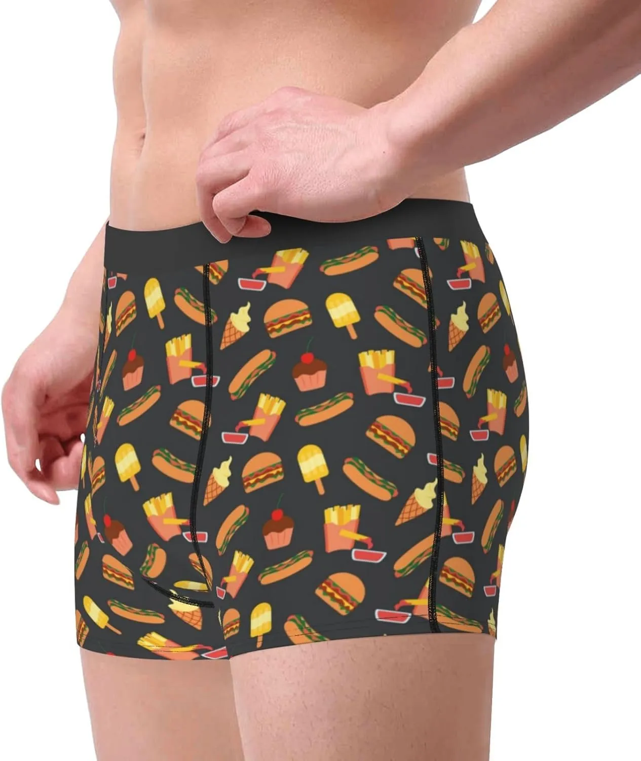 Fast Food Print Boxer Briefs For Men Breathable Underwear-