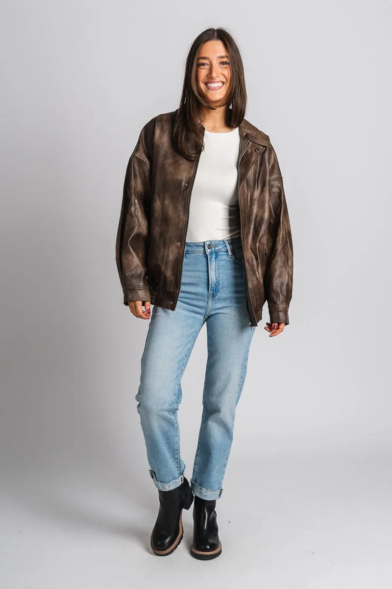 Faux leather bomber jacket brown