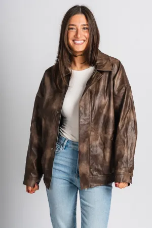 Faux leather bomber jacket brown