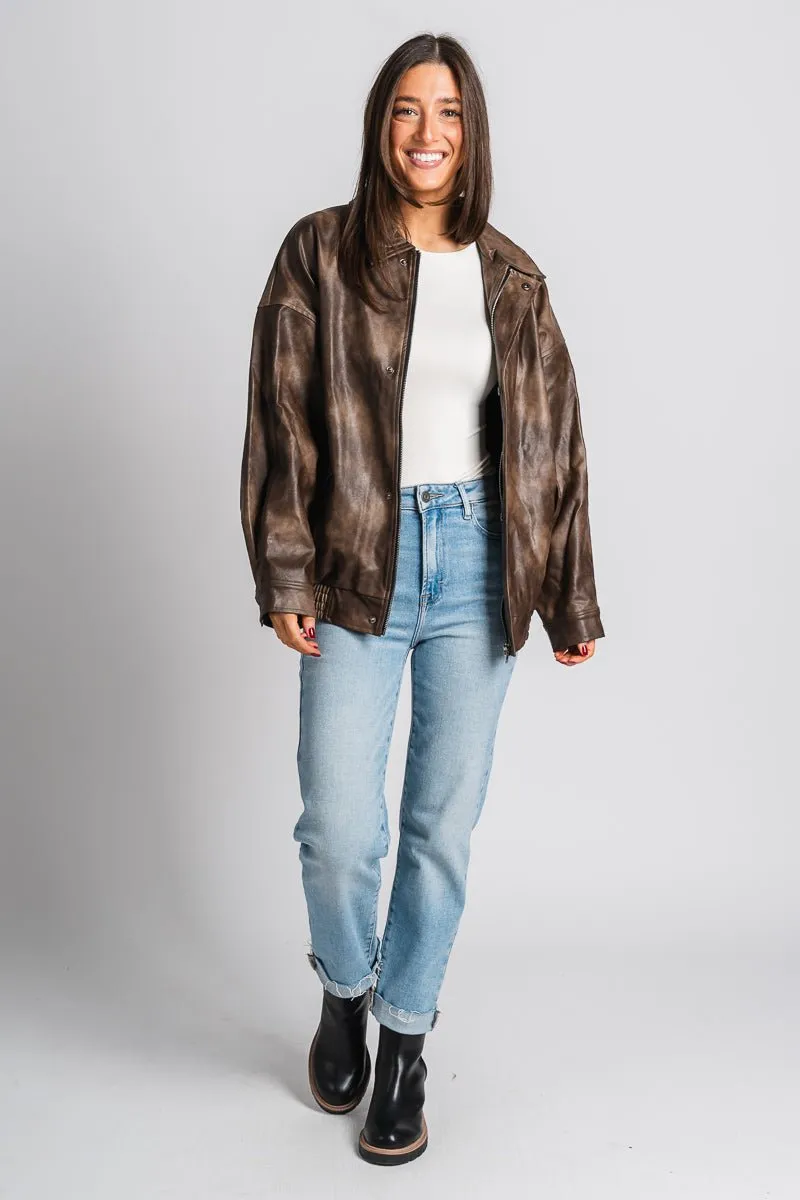 Faux leather bomber jacket brown