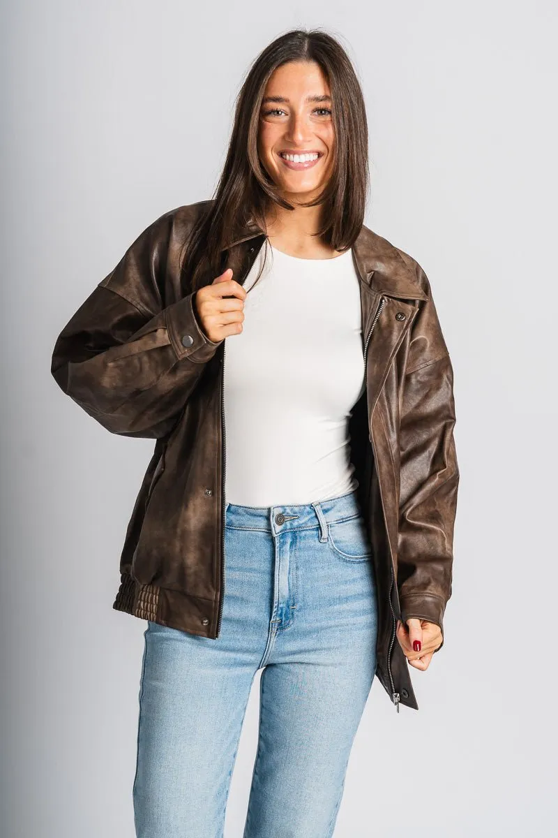 Faux leather bomber jacket brown