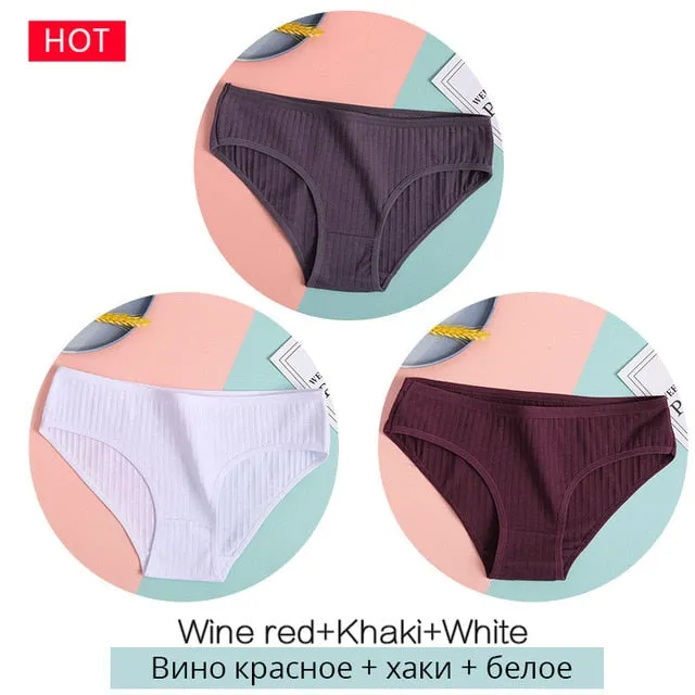 FINETOO 3PCS/Set Women's Underwear Cotton Panty Sexy Panties Female Underpants Solid Color Panty Intimates Women Lingerie M-2XL