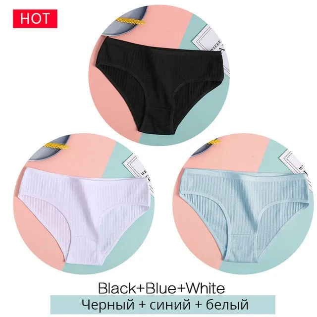 FINETOO 3PCS/Set Women's Underwear Cotton Panty Sexy Panties Female Underpants Solid Color Panty Intimates Women Lingerie M-2XL