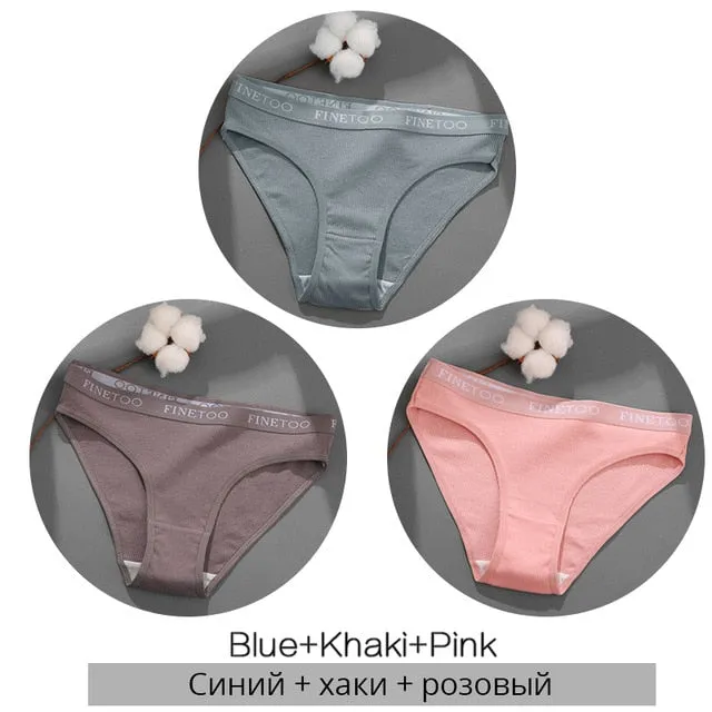 FINETOO 3PCS/Set Women's Underwear Cotton Panty Sexy Panties Female Underpants Solid Color Panty Intimates Women Lingerie M-2XL