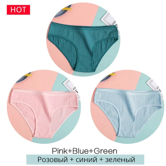 FINETOO 3PCS/Set Women's Underwear Cotton Panty Sexy Panties Female Underpants Solid Color Panty Intimates Women Lingerie M-2XL