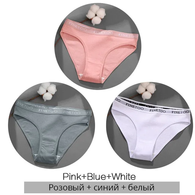 FINETOO 3PCS/Set Women's Underwear Cotton Panty Sexy Panties Female Underpants Solid Color Panty Intimates Women Lingerie M-2XL