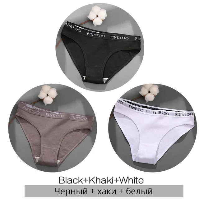 FINETOO 3PCS/Set Women's Underwear Cotton Panty Sexy Panties Female Underpants Solid Color Panty Intimates Women Lingerie M-2XL