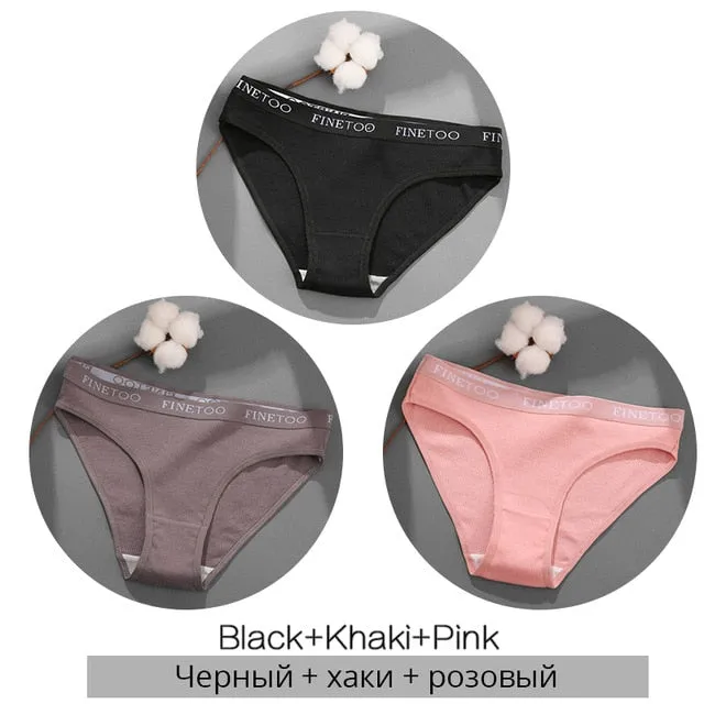 FINETOO 3PCS/Set Women's Underwear Cotton Panty Sexy Panties Female Underpants Solid Color Panty Intimates Women Lingerie M-2XL