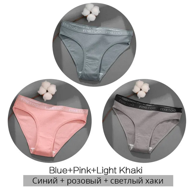 FINETOO 3PCS/Set Women's Underwear Cotton Panty Sexy Panties Female Underpants Solid Color Panty Intimates Women Lingerie M-2XL