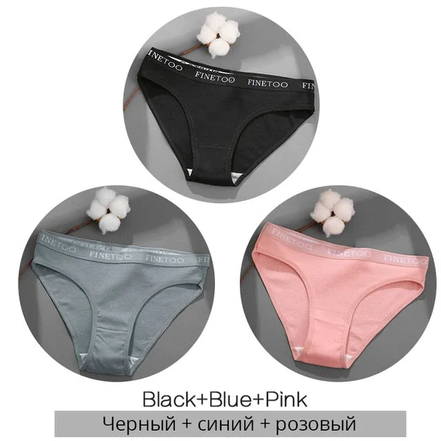 FINETOO 3PCS/Set Women's Underwear Cotton Panty Sexy Panties Female Underpants Solid Color Panty Intimates Women Lingerie M-2XL
