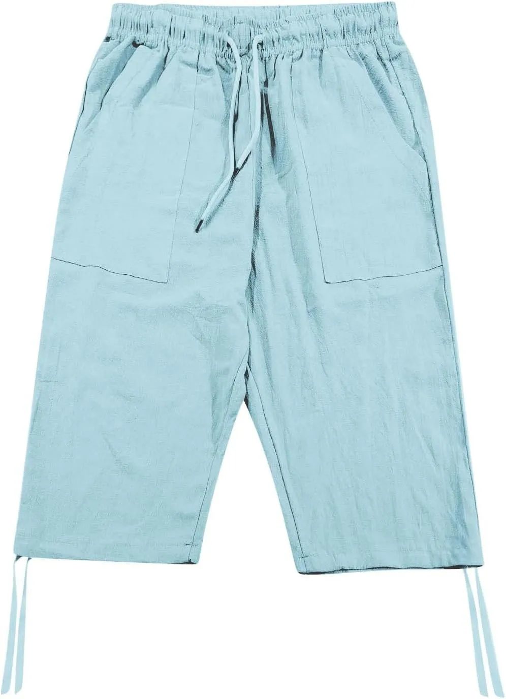 Fishing Shorts for Men Linen 3/4 Pants Knee Length Lightweight Summer Drawstring Capri Pant