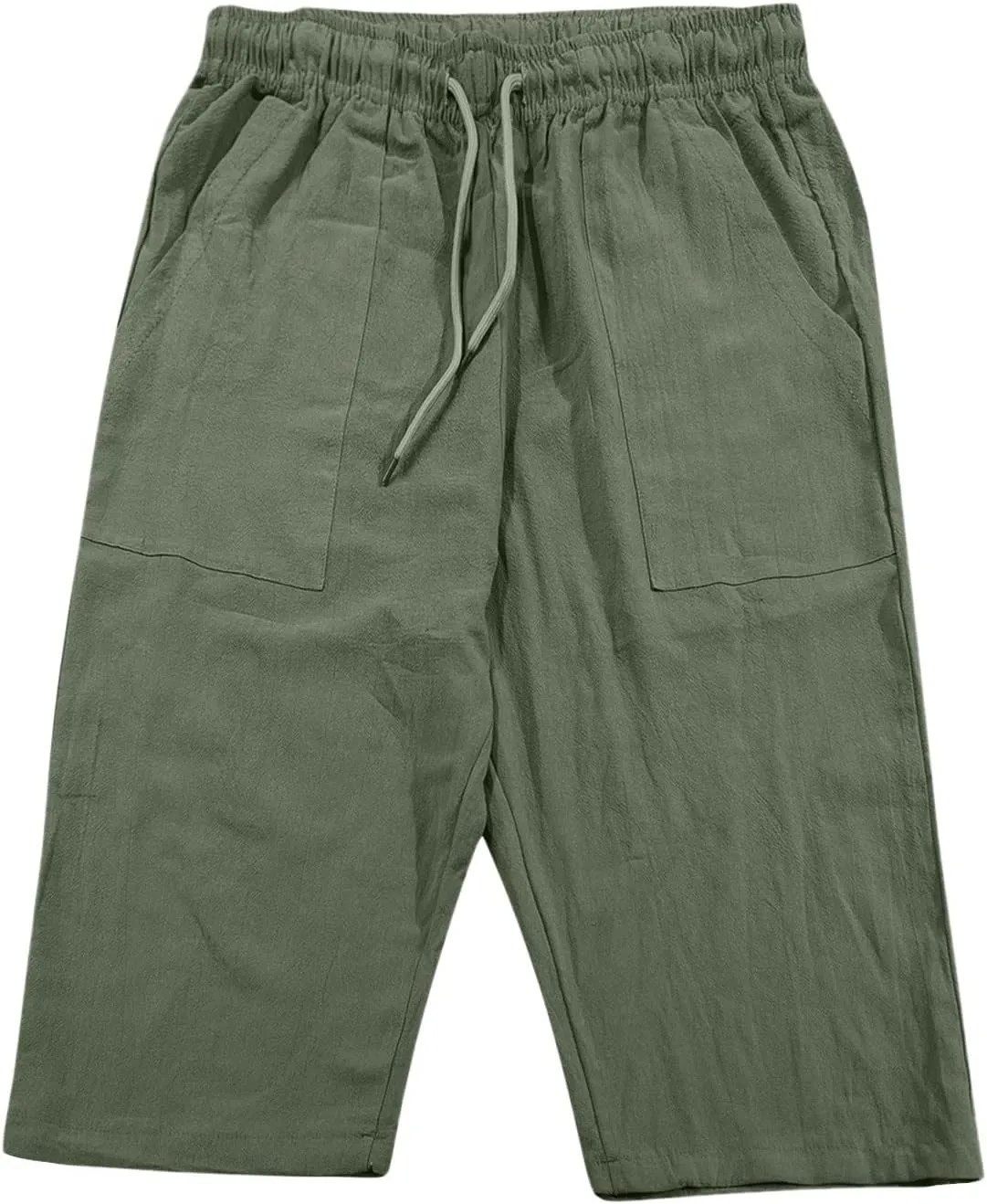 Fishing Shorts for Men Linen 3/4 Pants Knee Length Lightweight Summer Drawstring Capri Pant