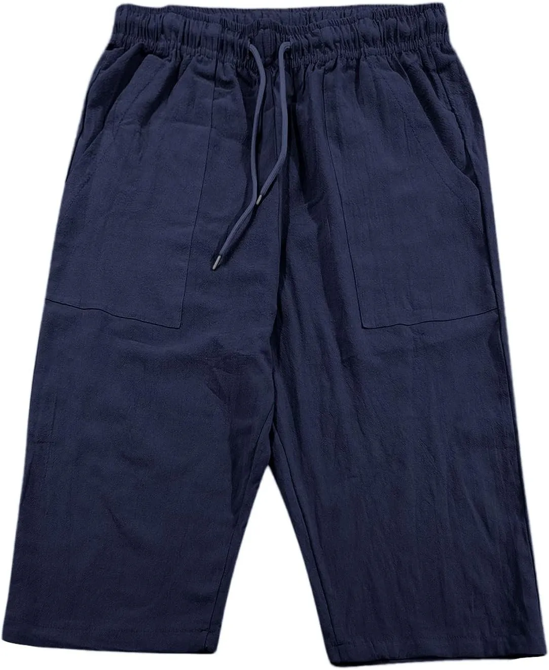 Fishing Shorts for Men Linen 3/4 Pants Knee Length Lightweight Summer Drawstring Capri Pant
