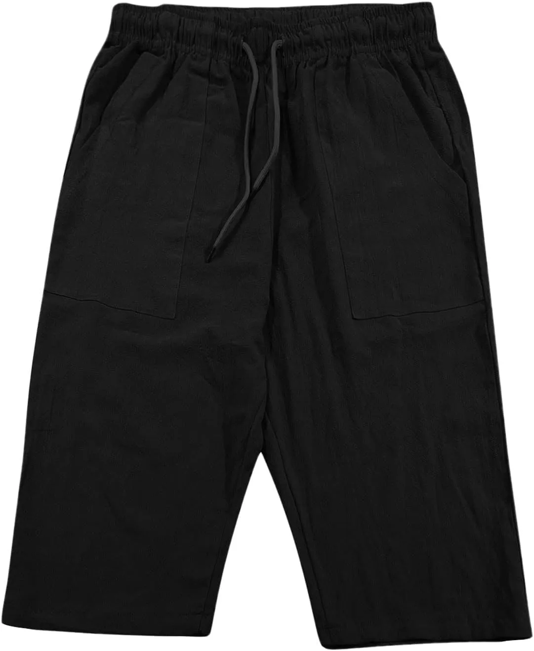 Fishing Shorts for Men Linen 3/4 Pants Knee Length Lightweight Summer Drawstring Capri Pant