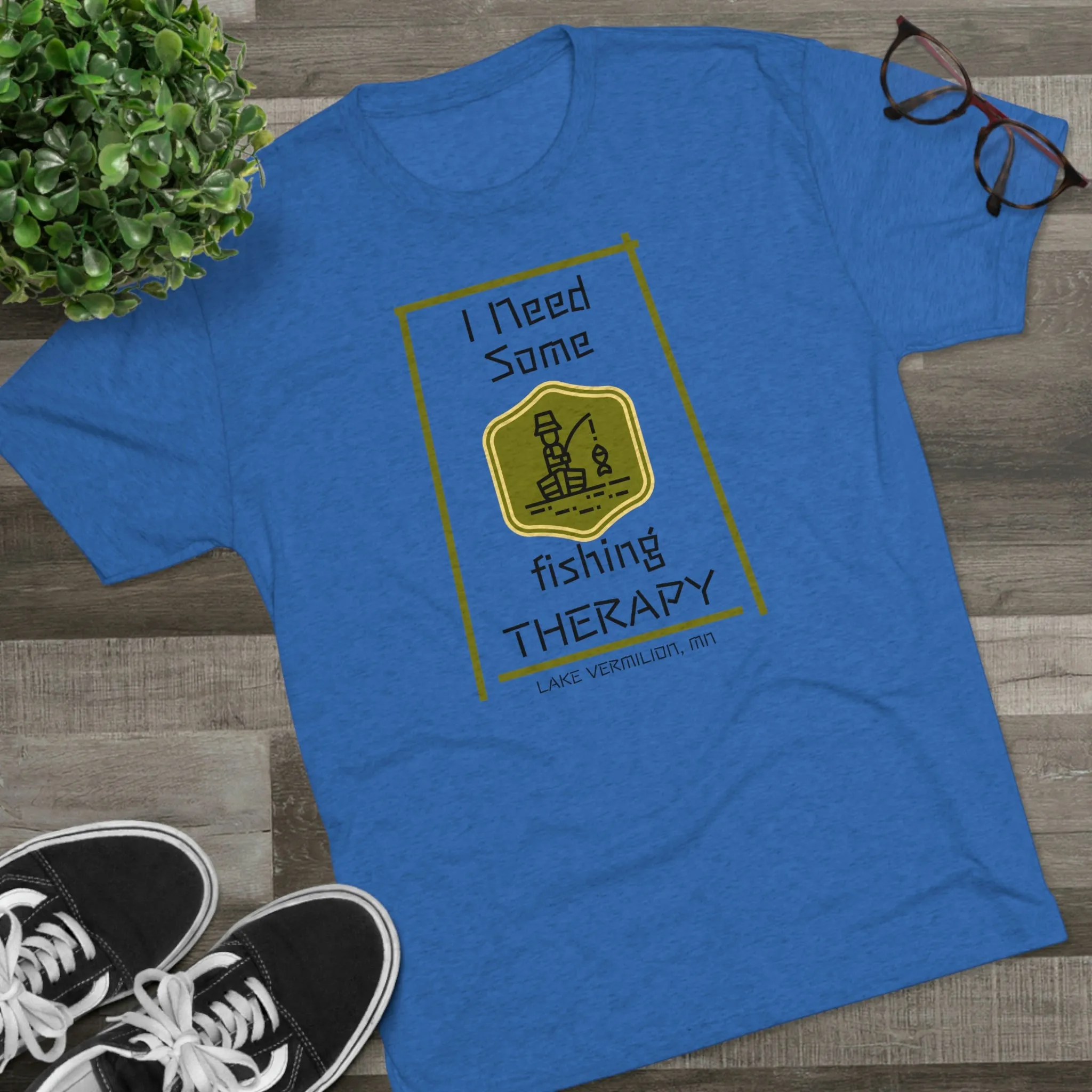 Fishing Therapy - Green Accents - Lake Vermilion - Unisex Tri-Blend Crew Tee