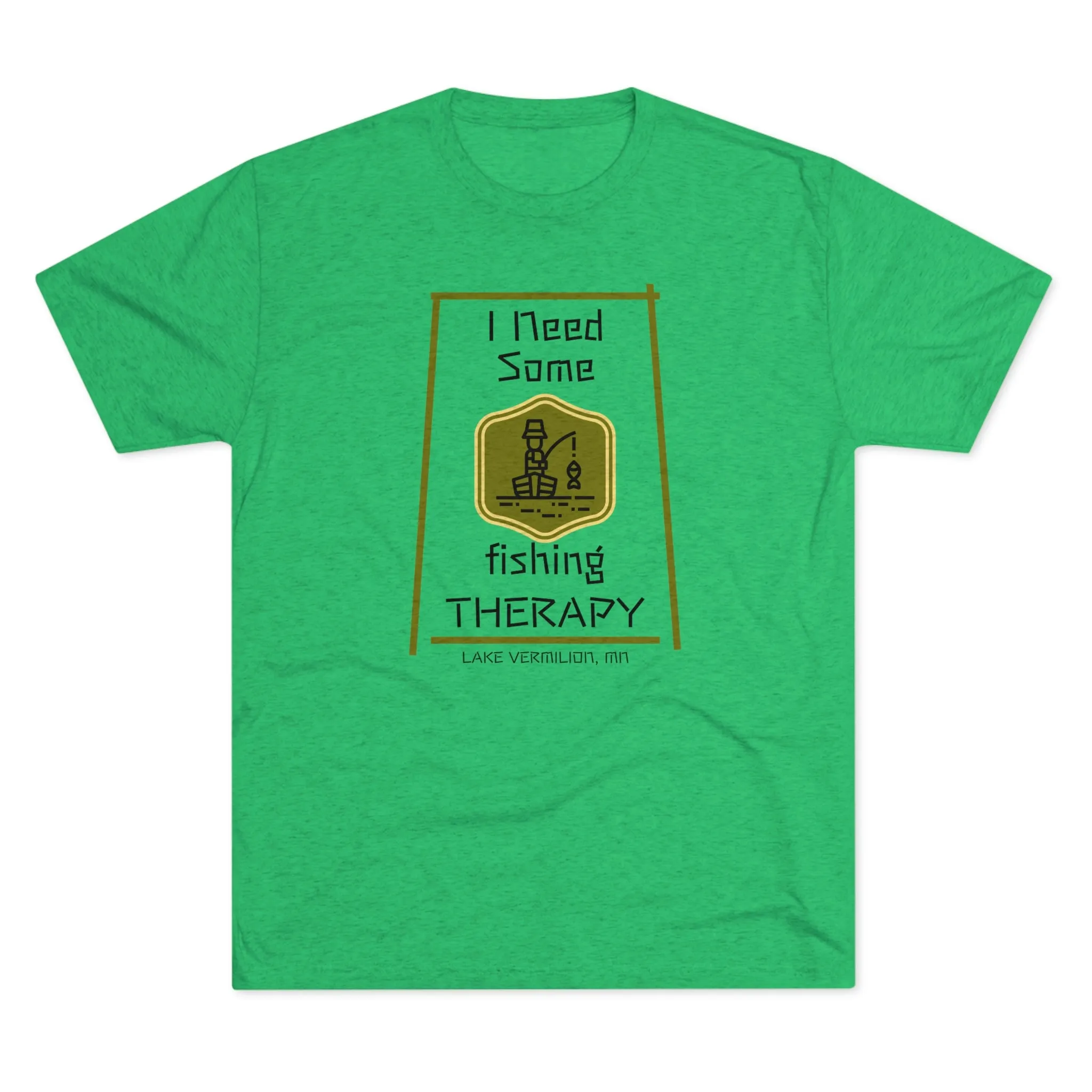 Fishing Therapy - Green Accents - Lake Vermilion - Unisex Tri-Blend Crew Tee